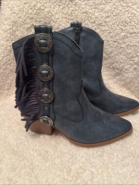 C Comfort blue metallic western rodeo cowgirl boots size 7 NWT